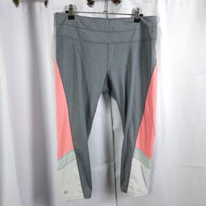ATHLETA Womens Large Gray Pink Colorblock Low Rise Sonar Capri Leggings